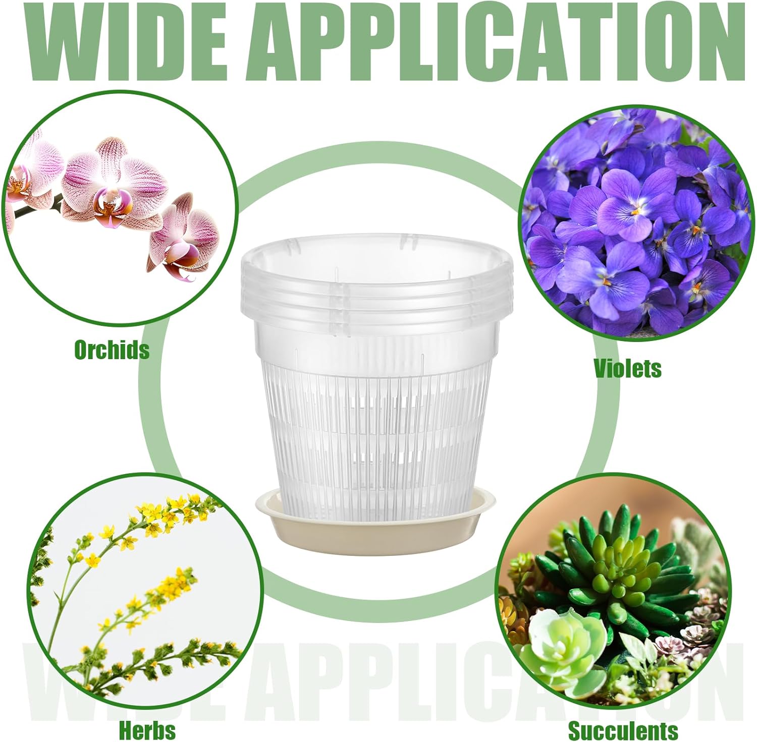 Macetas de orquídeas de 4.55.567.5 pulgadas con agujeros y platillos, macetas de plástico transparente para jardín, trasplante de orquídeas, macetas