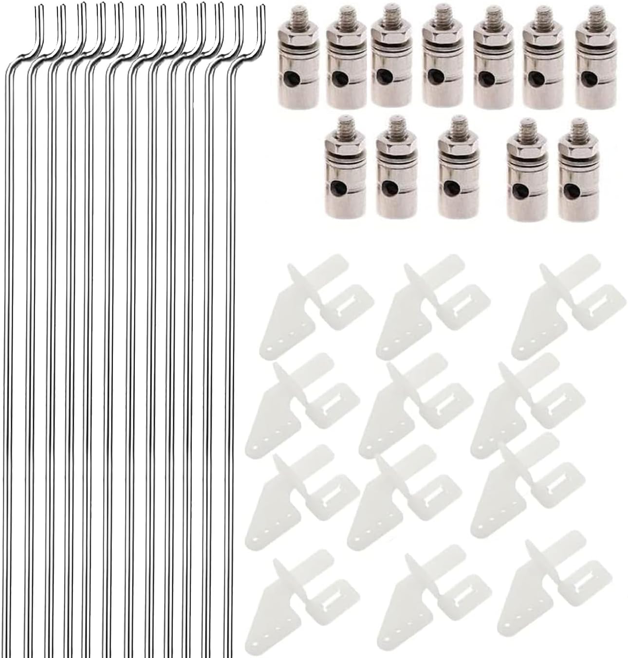 12 tapones de enlace de varilla de empuje ajustables de 0.069 pulgadas + 12 cuernos de control de nailon de 0.078 x 0.394 pulgadas + 12 piezas de