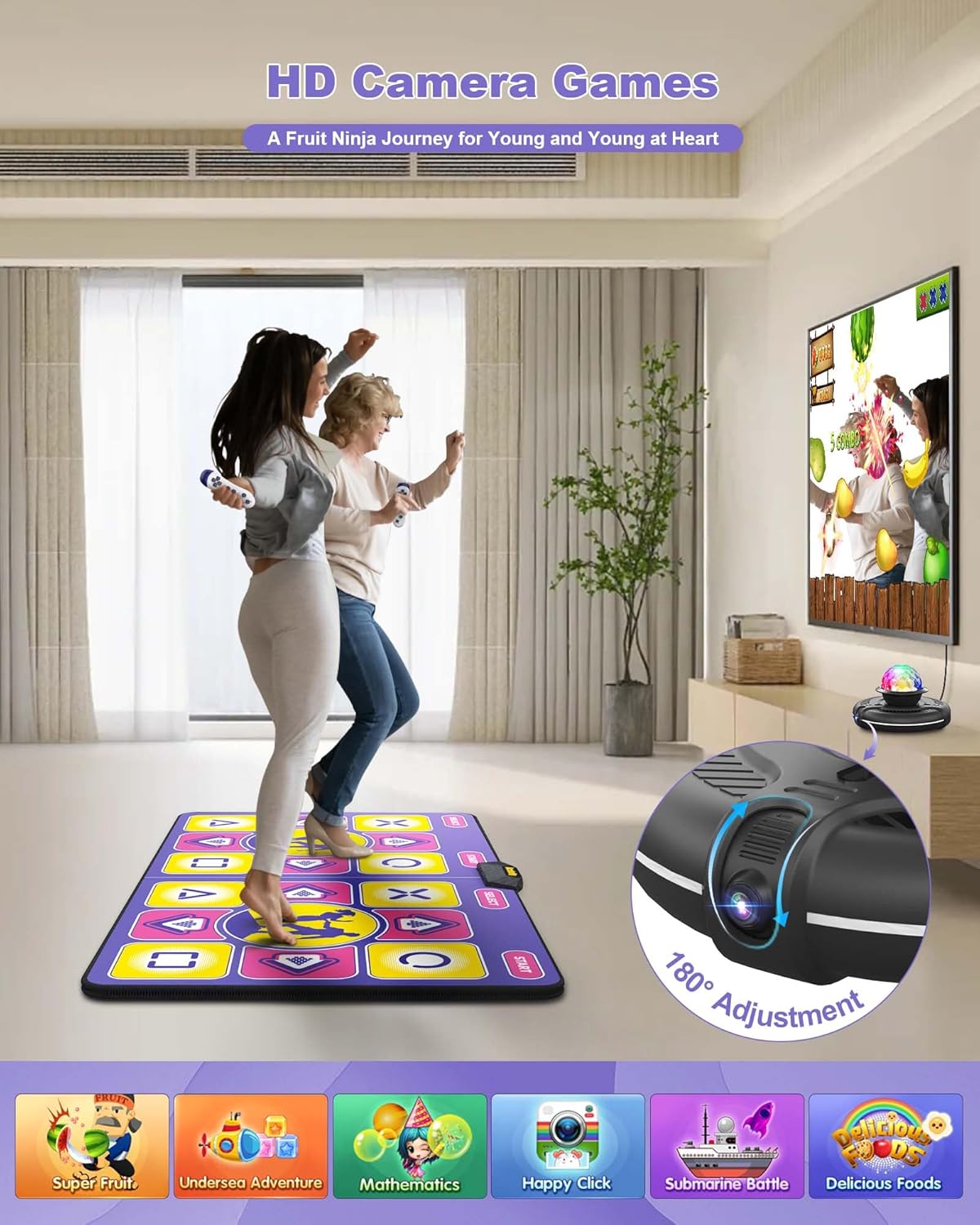 Tapete de baile electrónico inalámbrico para TV con cámara, almohadilla de baile antideslizante con modo de yoga para niños y adultos, tapete de