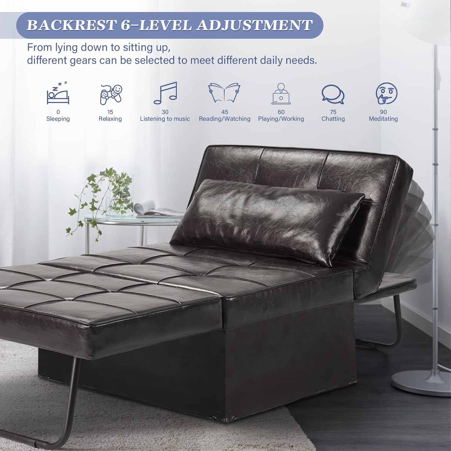 Saemoza – Sofá cama de cuero, cama otomana plegable 4 en 1, silla convertible moderna con respaldo ajustable, elegante sofá cama de piel sintética