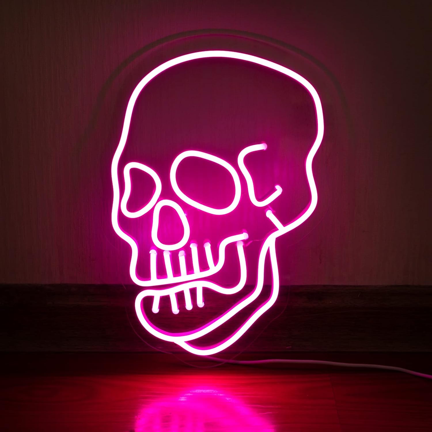 Arte de pared de calavera rosa, decoración de letrero de neón de Halloween, decoración de pared con alimentación USB y batería, letrero de luz de