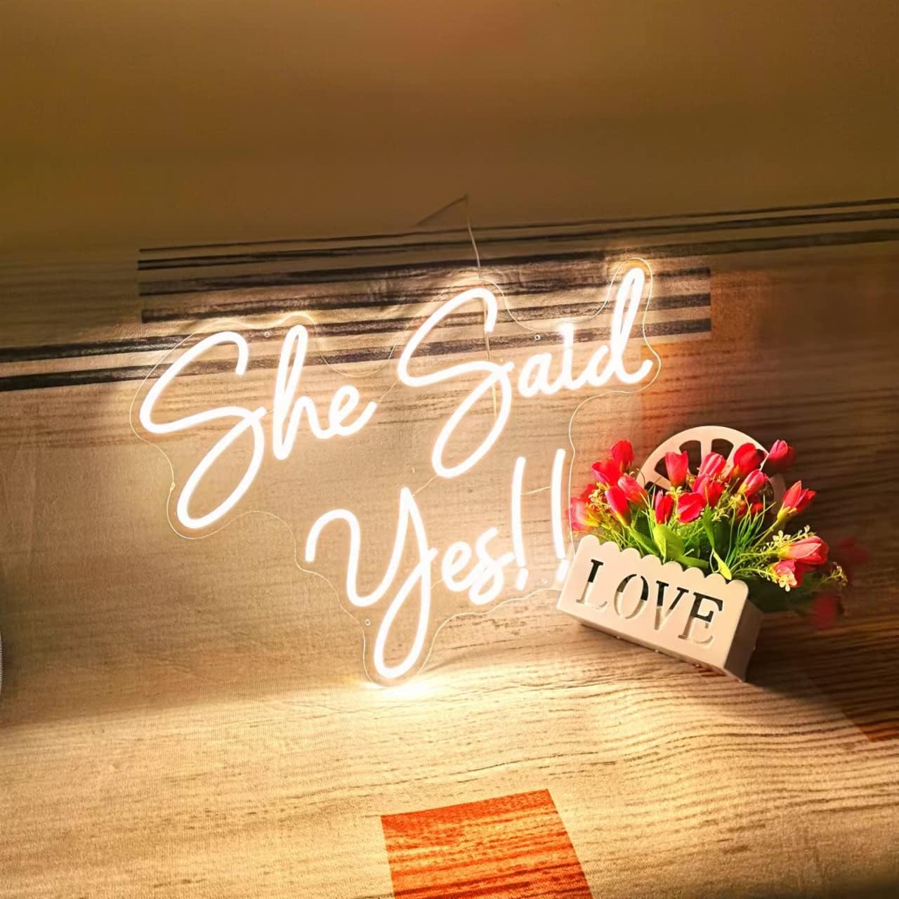 Letrero de neón grande con texto en inglés She Said Yes para fiesta de propuesta de boda, decoración de pared, letreros de neón LED flexibles para