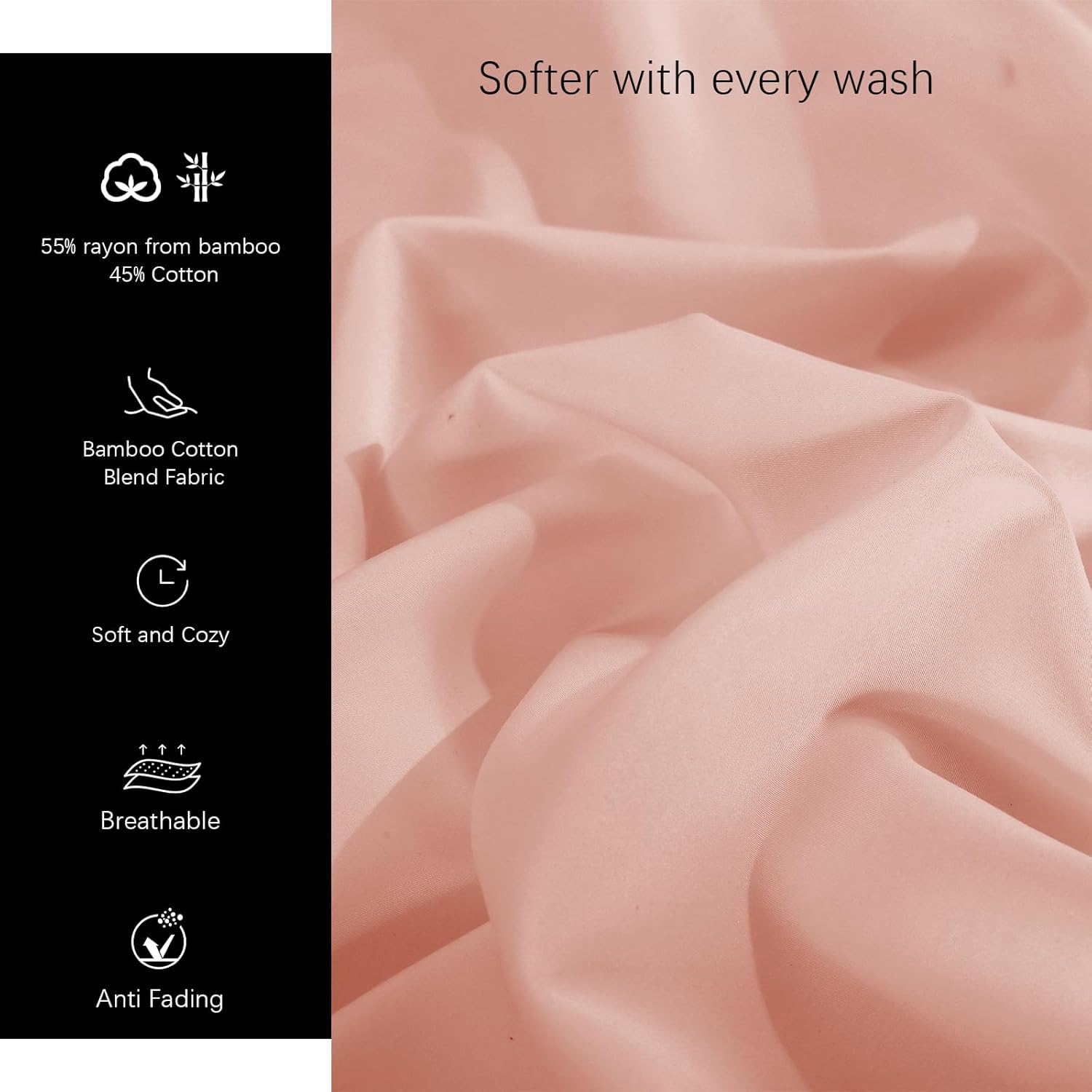 NATUREFIELD 55% Rayon Derived from Bamboo, 45% Cotton Bed Sheet Set Breathable & Cooling Deep Pockets Soft & Wrinkle-Free Easy Care Hotel Luxury 3