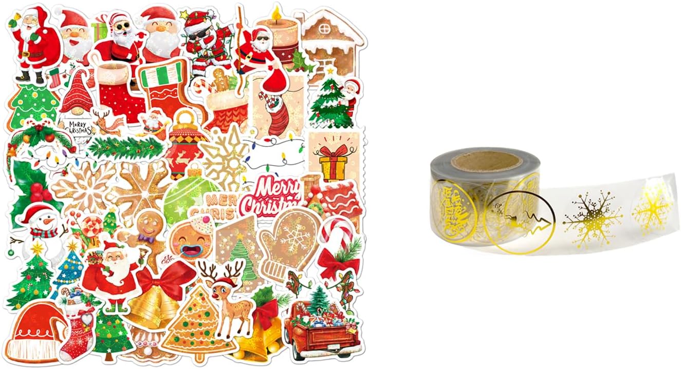 SUNFICON 500 calcomanías de Navidad brillantes para control remoto, 500 unidades, etiquetas adhesivas de Navidad doradas transparentes, rollo de