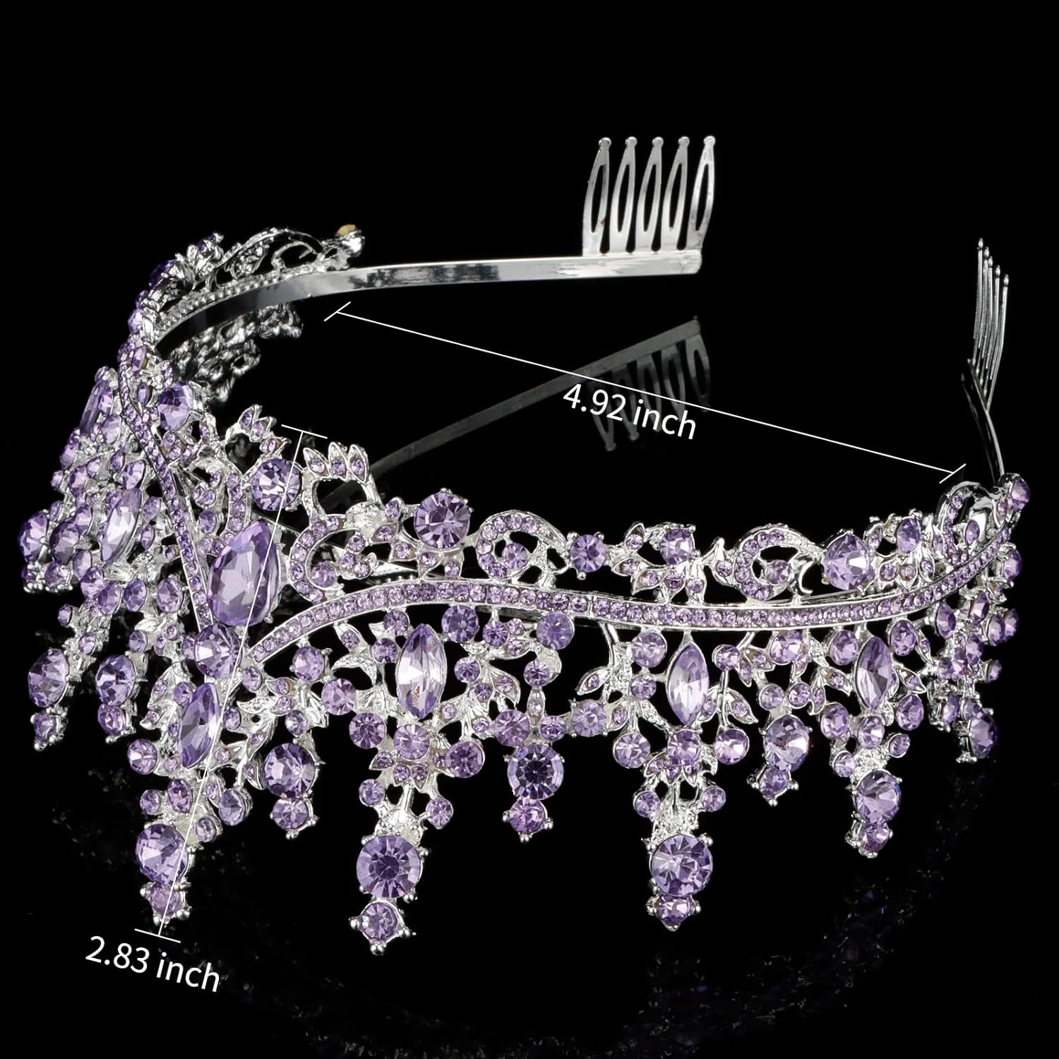 Tiaras y corona de cristal morado con peine, coronas de reina real para mujer, corona de princesa de cumpleaños para mujeres y niñas, corona de boda