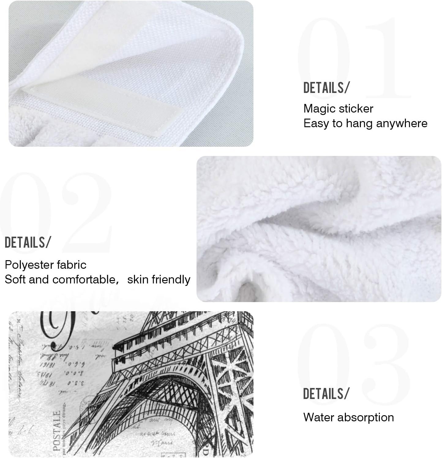 Nander Paris – Juego de 2 toallas absorbentes de algodón para cocina, diseño de torre Eiffel, para baño, lavandería, toalla para colgar, lavable a