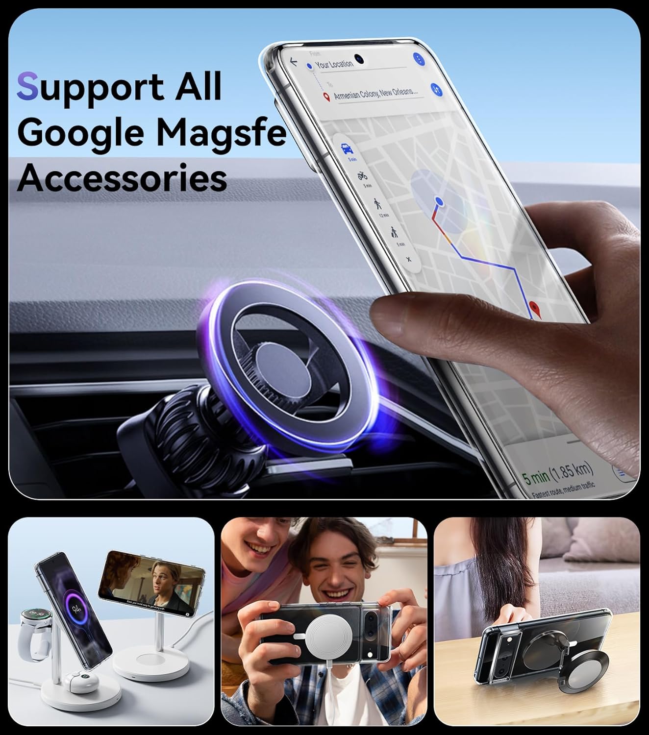 Juntone Funda transparente para Google Pixel 8 con imán compatible con MagSafe No amarilla Protección contra caídas de grado militar de 10 pies