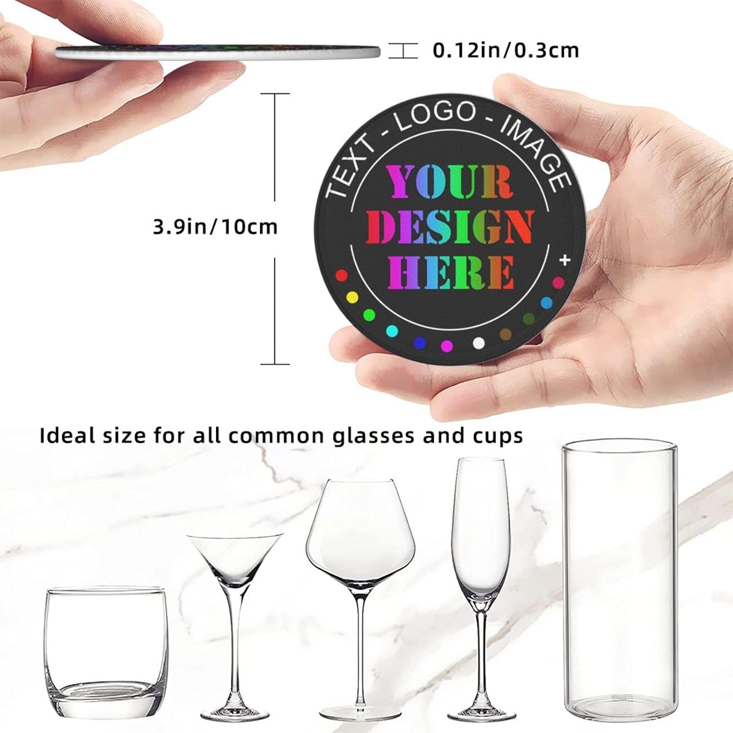 Posavasos personalizados, resistentes al calor, antideslizantes, de cuero, para añadir tu foto, texto, logotipo, imagen para auto, taza de café,