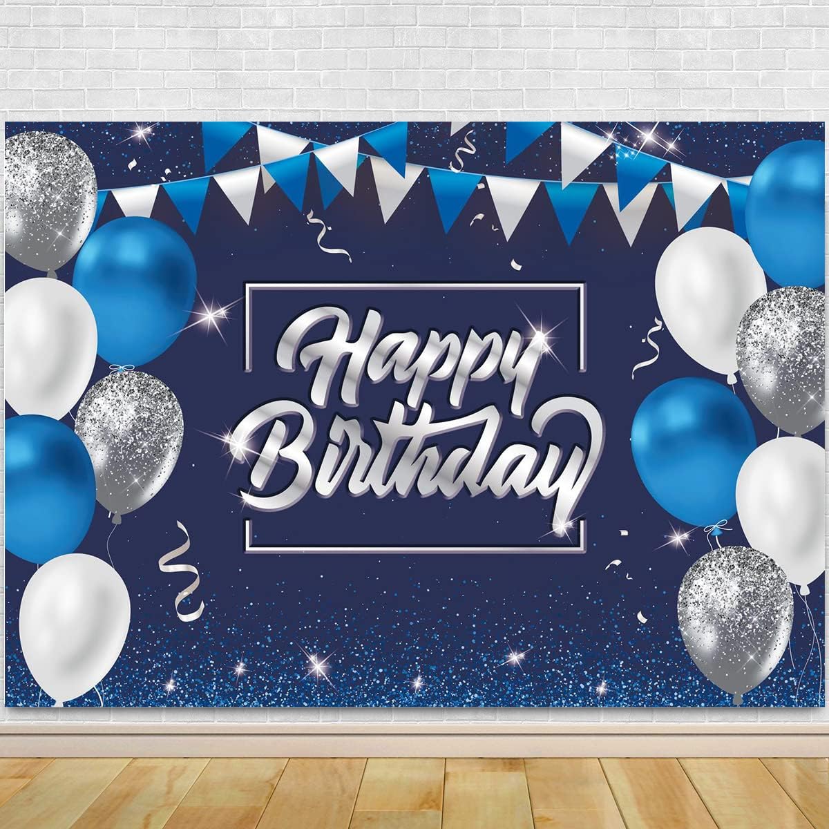 Decoración de feliz cumpleaños de 5 x 3 pies, telón de fondo de cumpleaños con purpurina, cartel de feliz cumpleaños, suministros de fiesta de