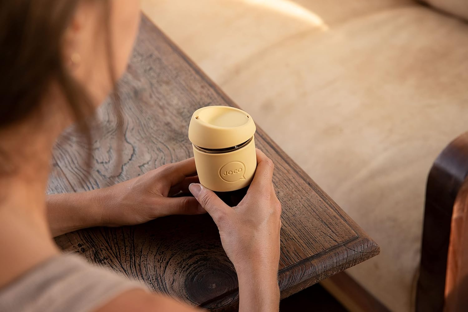 JOCO – Taza de café de cristal reutilizable, 12 onza, Negro