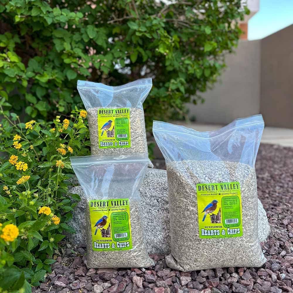 Desert Valley – Corazones y patatas fritas de semillas de girasol de alta calidad, comida para aves silvestres, cardenales, arrendajos y más (10