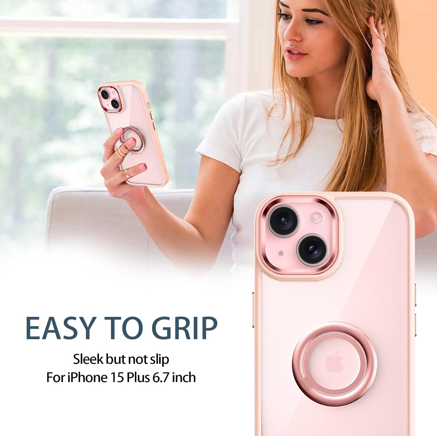 LONTECT Funda para iPhone 15 Plus a prueba de golpes, delgada, resistente a las caídas, cuerpo completo, transparente, carcasa protectora de