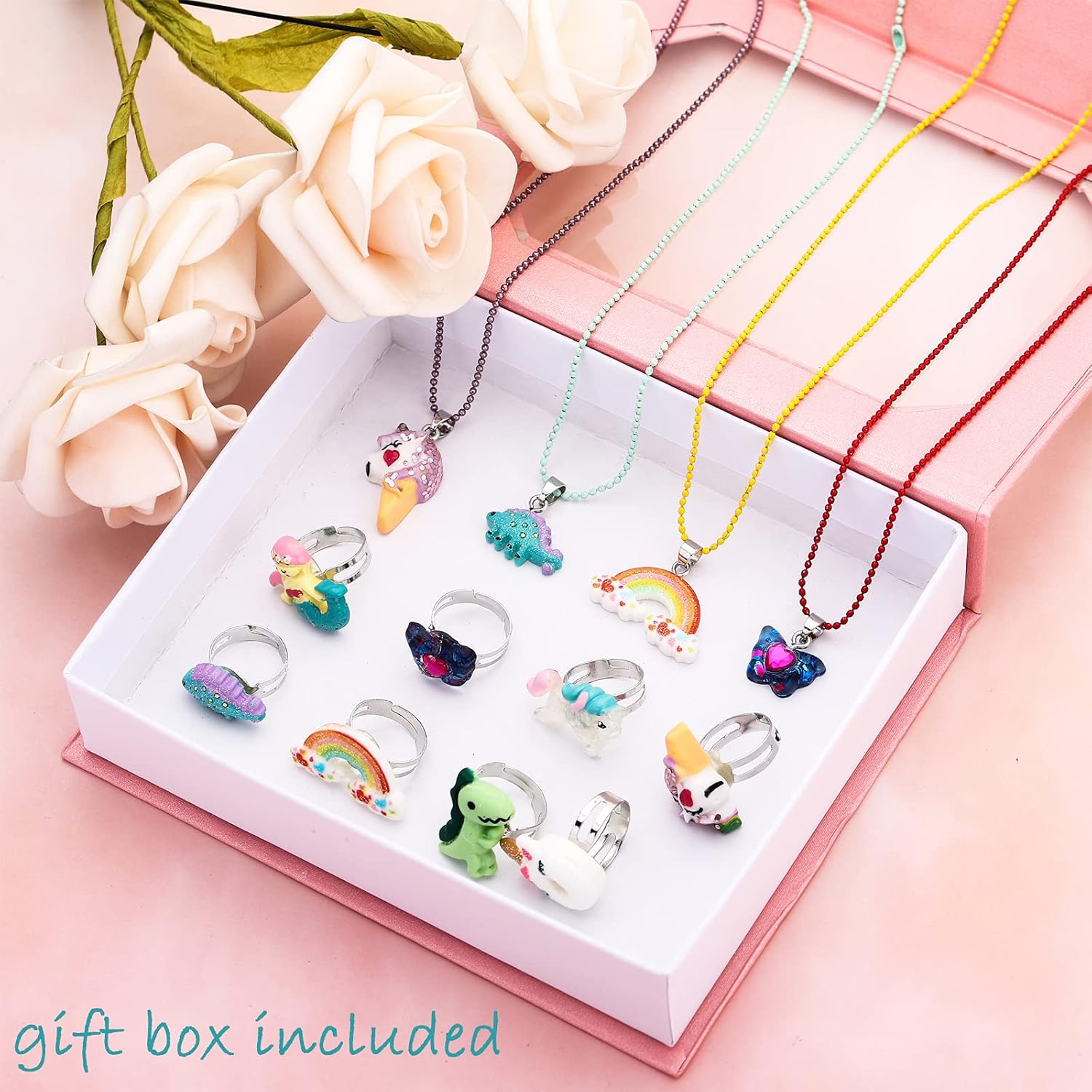 SOTOGO Juego de 24 collares y anillos para niñas, regalo colorido, recuerdos de fiesta, amistad, juego de disfraces, joyería para niños pequeños,