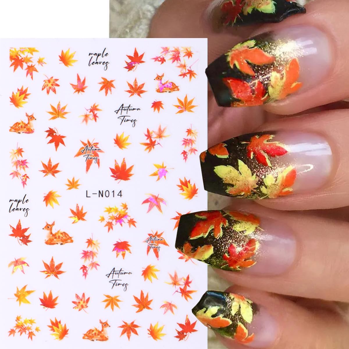 6 hojas de hojas de arce de otoño, calcomanías de arte de uñas, diseños autoadhesivos 3D, hojas de arce de otoño, hongos, calcomanías de uñas para