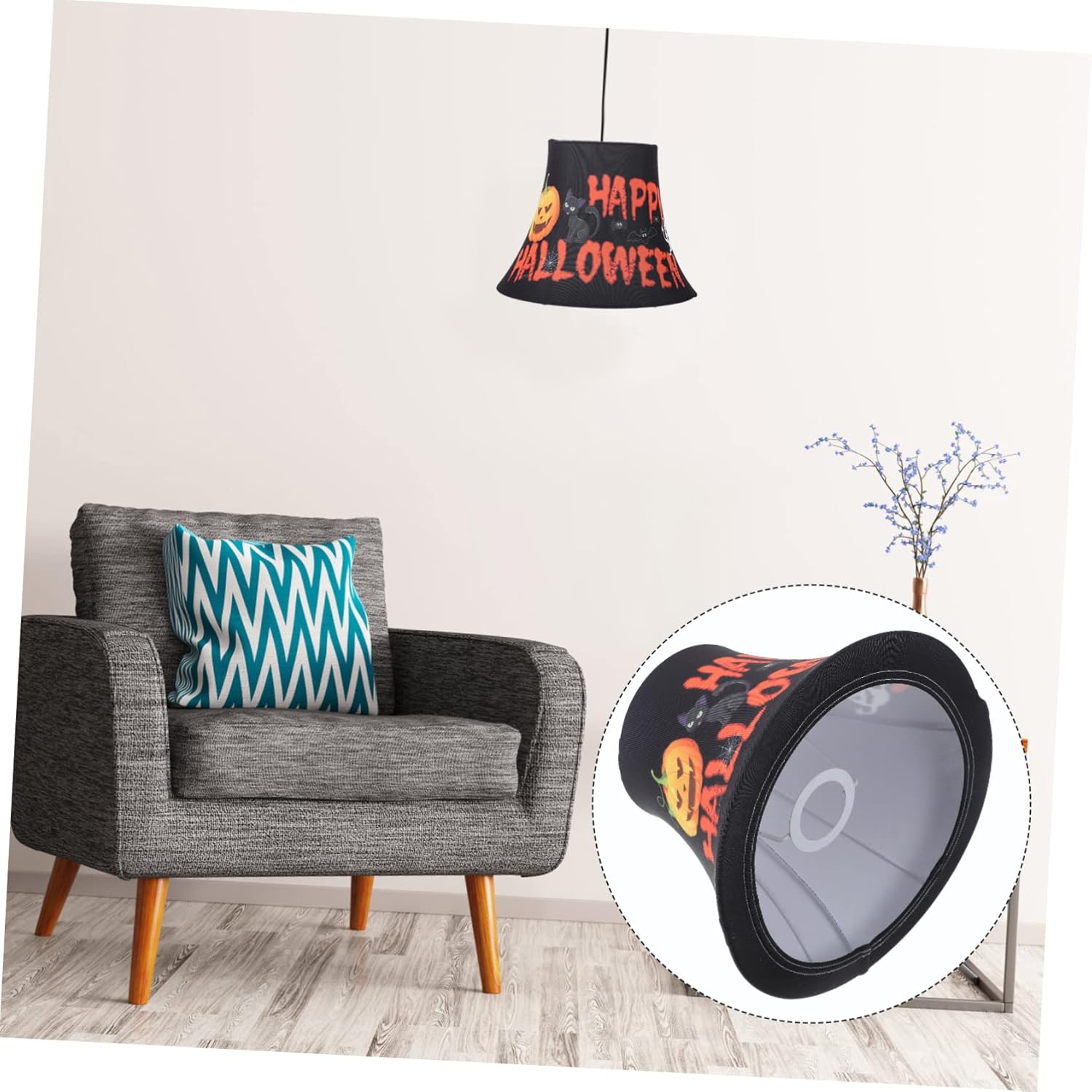 DOITOOL Pantalla de campana de repuesto para lámpara de noche de Halloween, pantalla de calabaza, pantalla de tambor, pantalla de tela, decoración