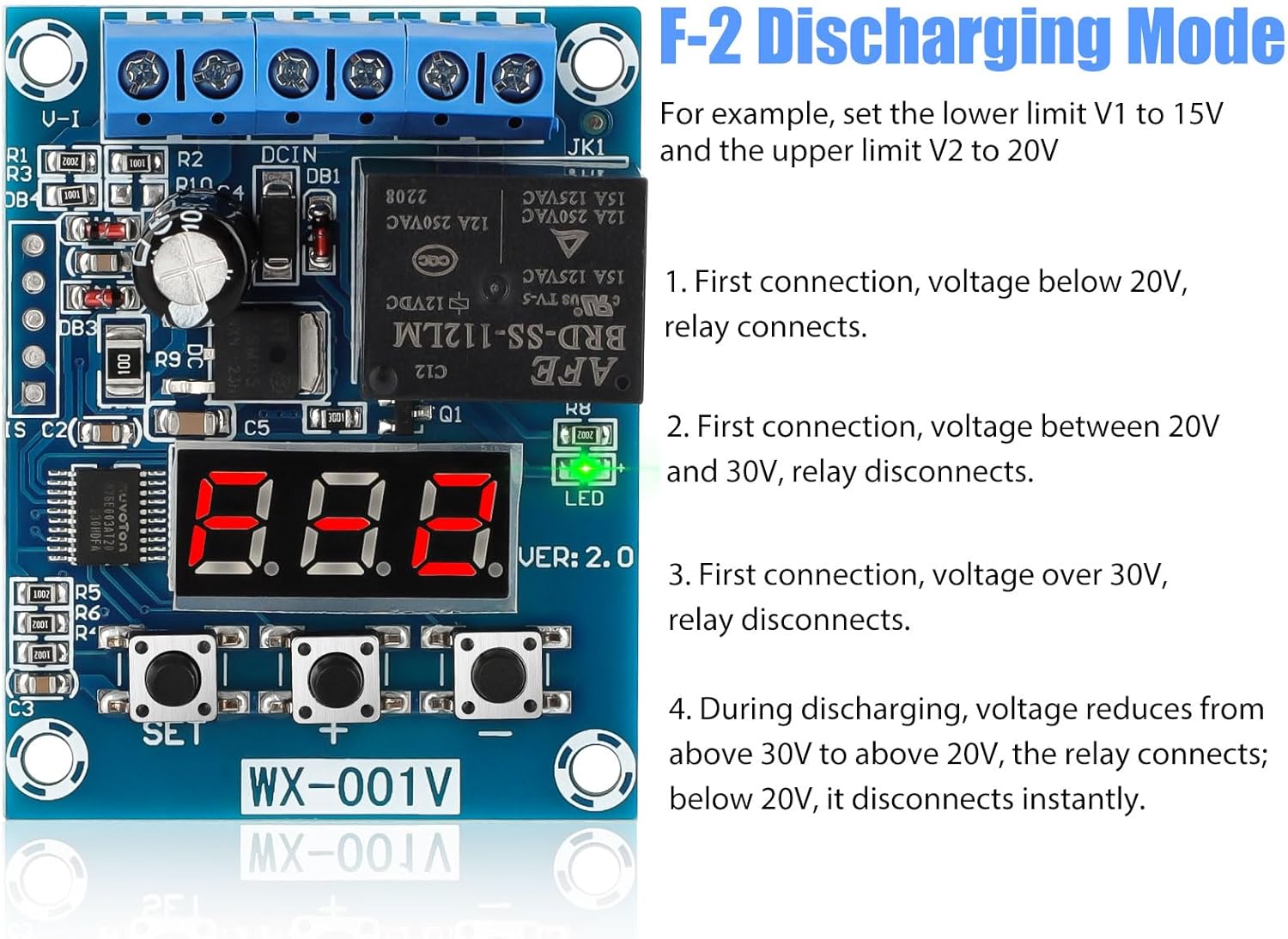 2 piezas de corte de bajo voltaje, interruptor de desconexión de bajo voltaje de 12 V CC, corte, protector de bajo voltaje sobre carga y descarga,