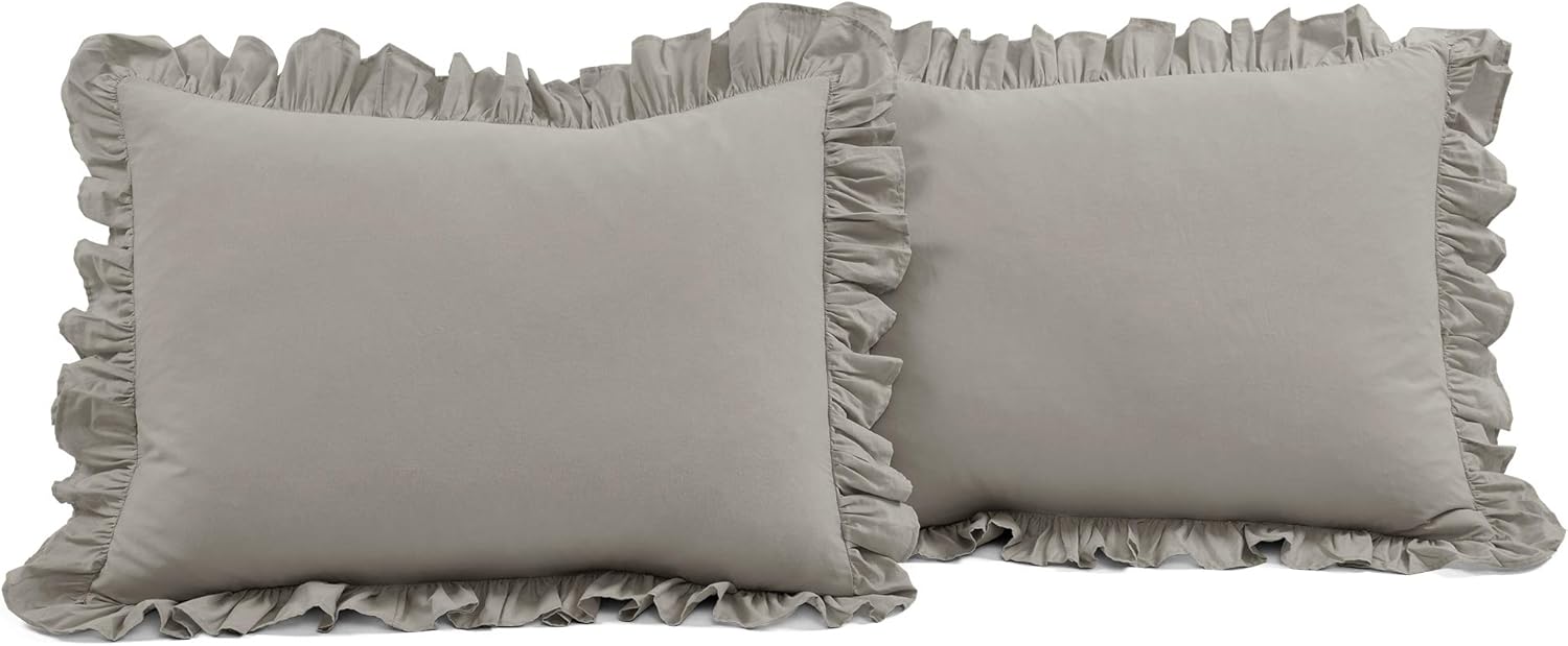 Lush Decor Reyna – Juego de funda de edredón con volantes de 3 piezas, matrimonialqueen, gris