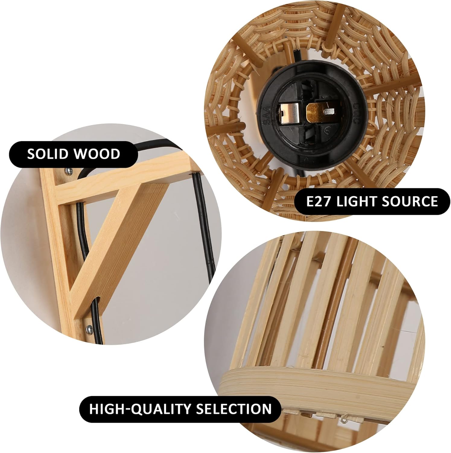 Moderna lámpara de pared de bambú con enchufe, pantalla de ratán para colgar en la pared con interruptor, apliques de pared colgantes de mimbre de