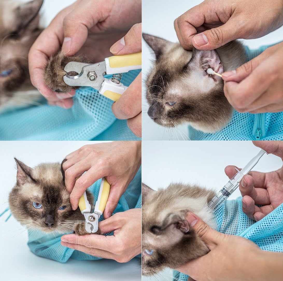 Bolsas de malla de ducha de poliéster multifuncional ajustable para gatos (azul)