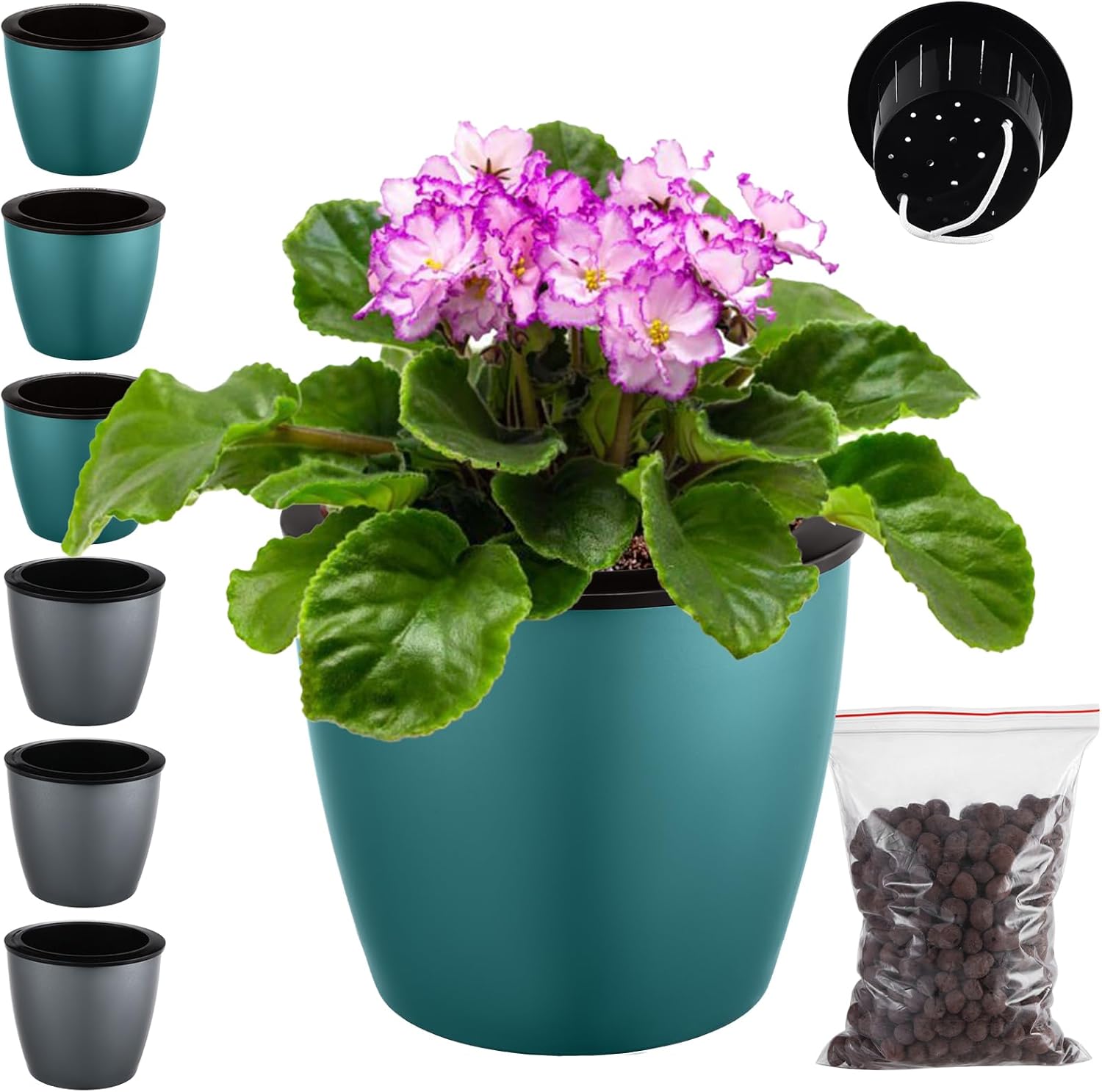 Paquete de 6 macetas de riego automático de 6.7 pulgadas para plantas de interior, macetas de violeta africana para plantas con maceta de mecha,