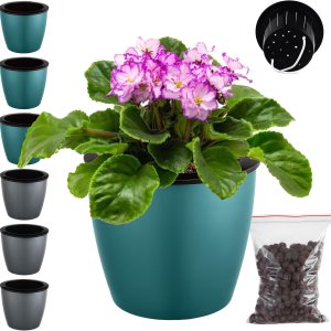 Paquete de 6 macetas de riego automático de 6.7 pulgadas para plantas de interior, macetas de violeta africana para plantas con maceta de mecha, Paquete de 6 macetas de riego automático de 6.7 pulgadas para plantas de interior, macetas de violeta africana para plantas con maceta de mecha,