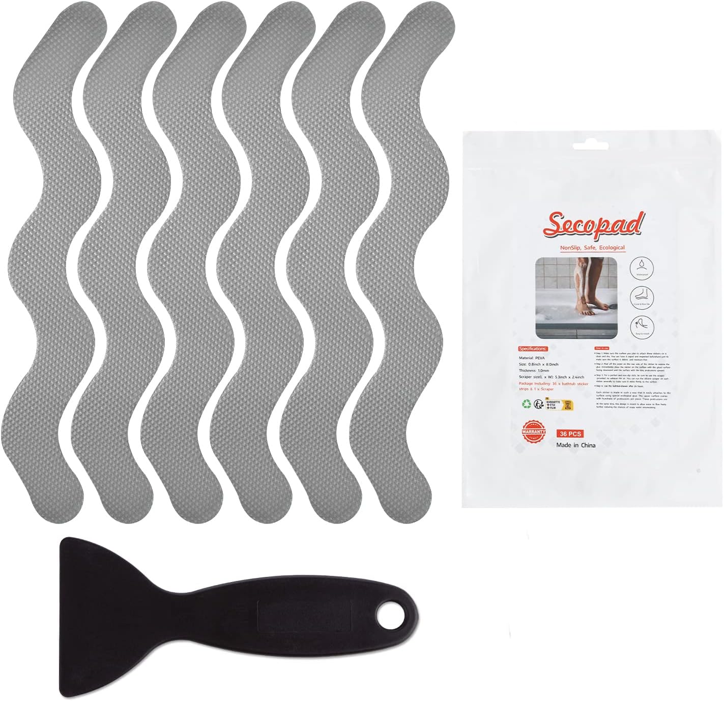 36 calcomanías antideslizantes para regadera, tiras adhesivas de seguridad para tina con raspador de primera calidad para escaleras de bañera, ducha