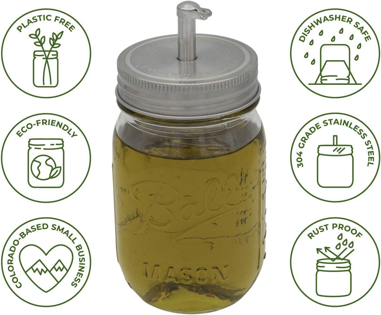 Mason Jar Lifestyle Paquete de 2 tapas de acero inoxidable de boca regular para verter aceite