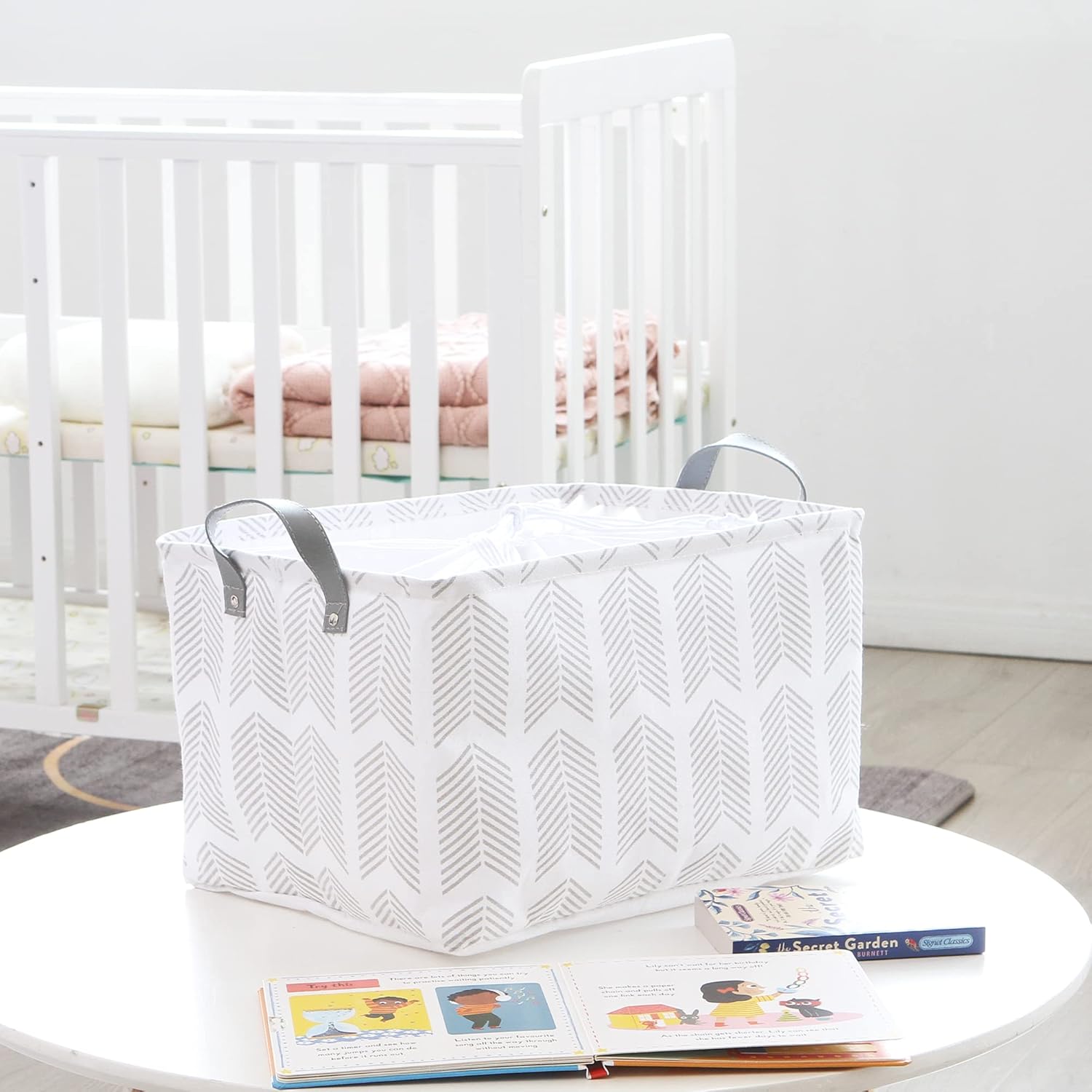 Hinwo Cesta de almacenamiento grande de tela de lona con asas, contenedor rectangular de 33L8.6 galones, caja de almacenamiento plegable, ropa,