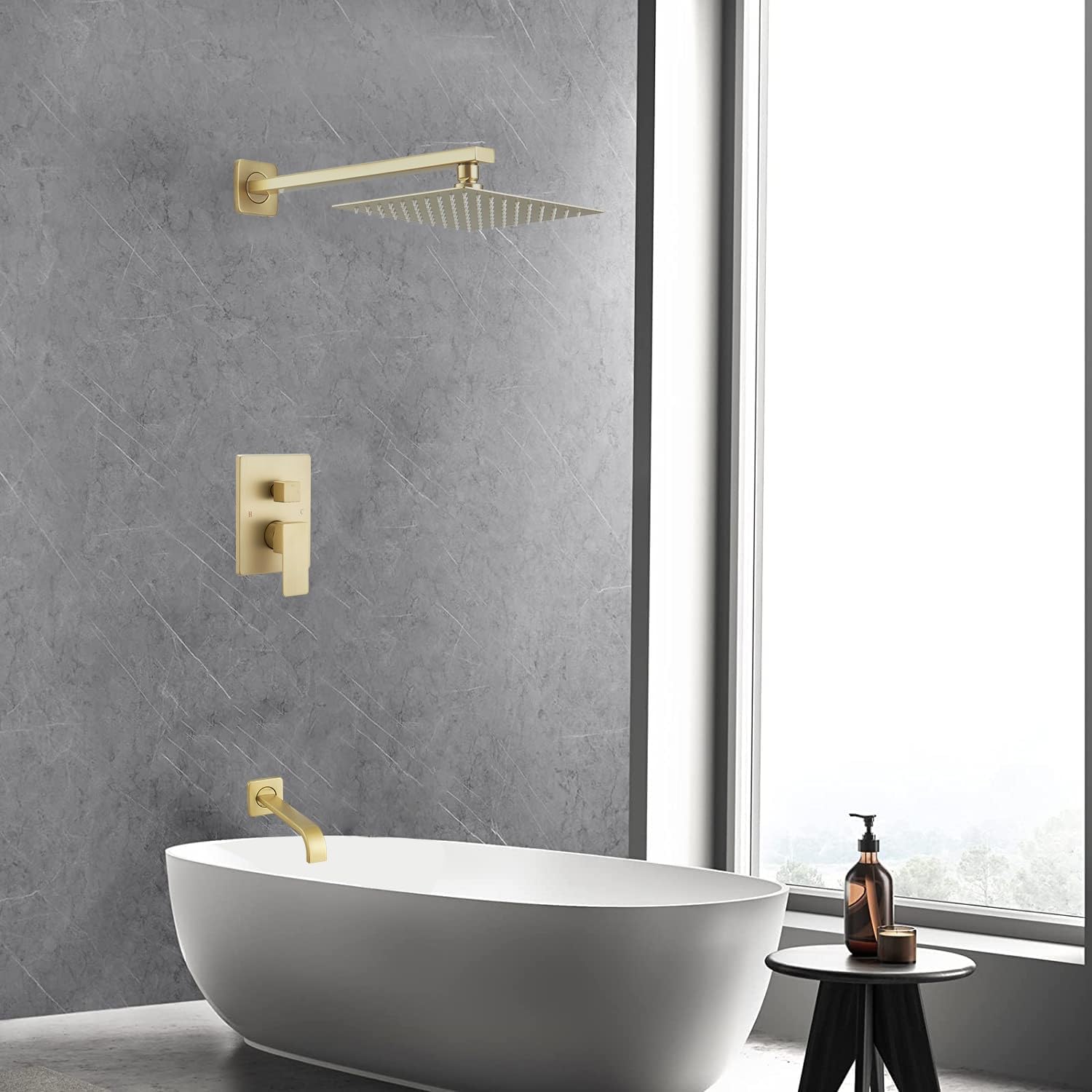 Juego de grifo de ducha dorado cepillado con boquilla de bañera, mezclador de lluvia de lujo, sistema de cabezal de ducha montado en la pared, kit