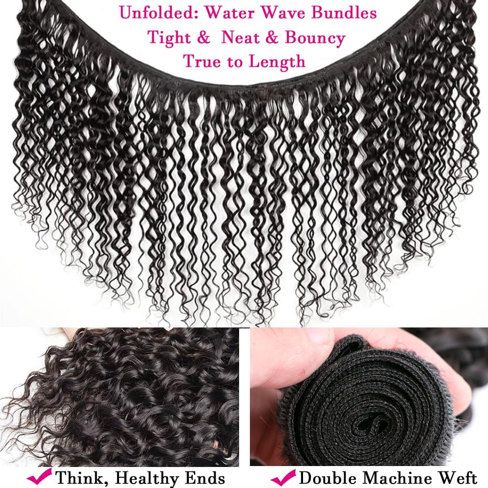 Manojos de cabello humano ondulado con ondas de agua, paquetes de cabello humano húmedo y ondulado, 100% sin procesar, extensiones de cabello humano