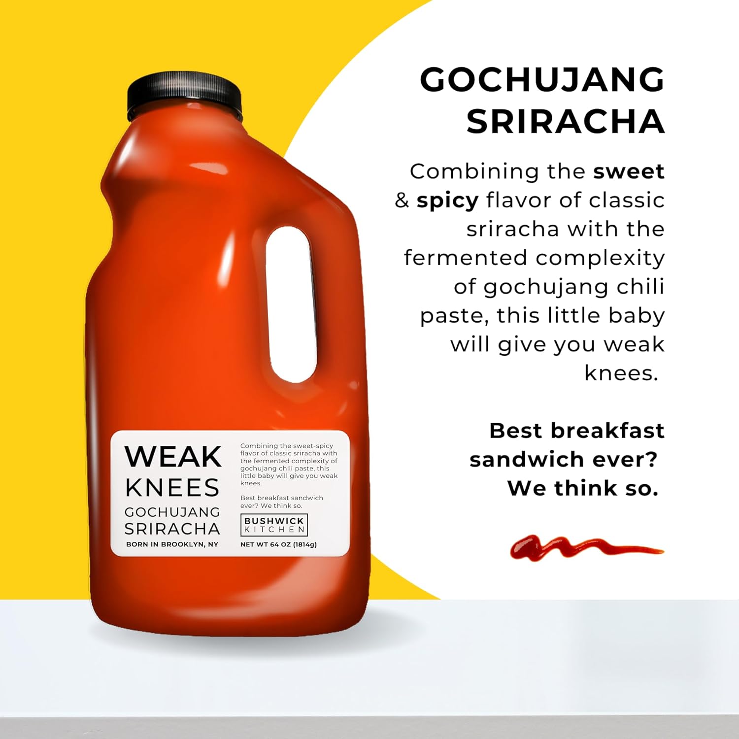 Weak Knees Gochujang Sriracha – Salsa picante de 64 onzas, botella a granel de 64 onzas, salsa clásica de chile Sriracha mezclada con pasta de chile