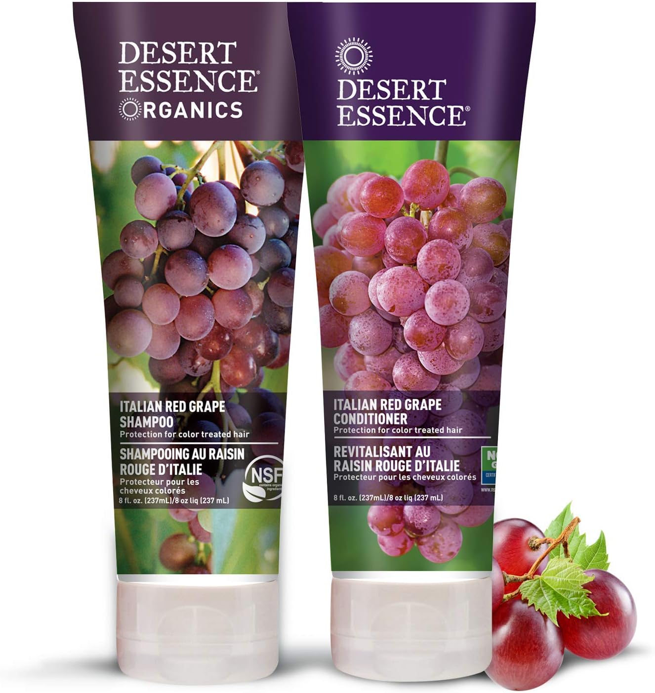 Desert Essence Paquete de champú y acondicionador de uva roja italiana, 8 onzas líquidas, protección para cabello tratado con color, antioxidante,