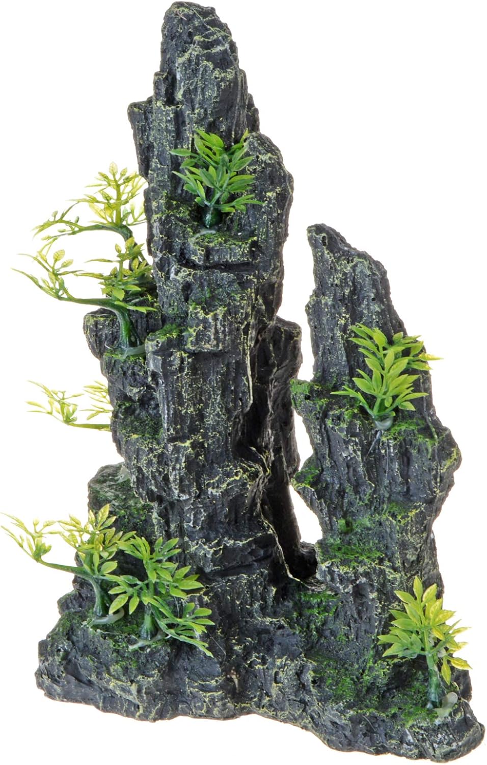 Saim Adornos de piedra para acuario, vista de montaña, árbol, cueva, cueva, pecera, con 3 peces pequeños de plástico (estilo 4)