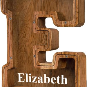 Alcancía grande de madera con nombre personalizado para niños y niñas, alfabetos, letras A-Z, monedas, billetes, cambio de dinero, caja bancaria Alcancía grande de madera con nombre personalizado para niños y niñas, alfabetos, letras A-Z, monedas, billetes, cambio de dinero, caja bancaria