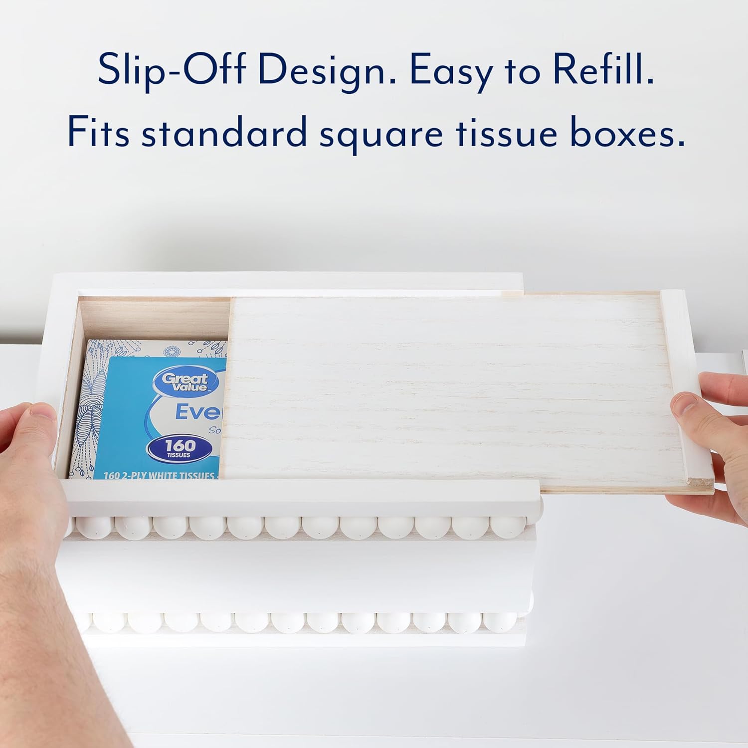 AuldHome – Funda rectangular para caja de pañuelos con cuentas (blanca) soporte oblongo, de madera rústica