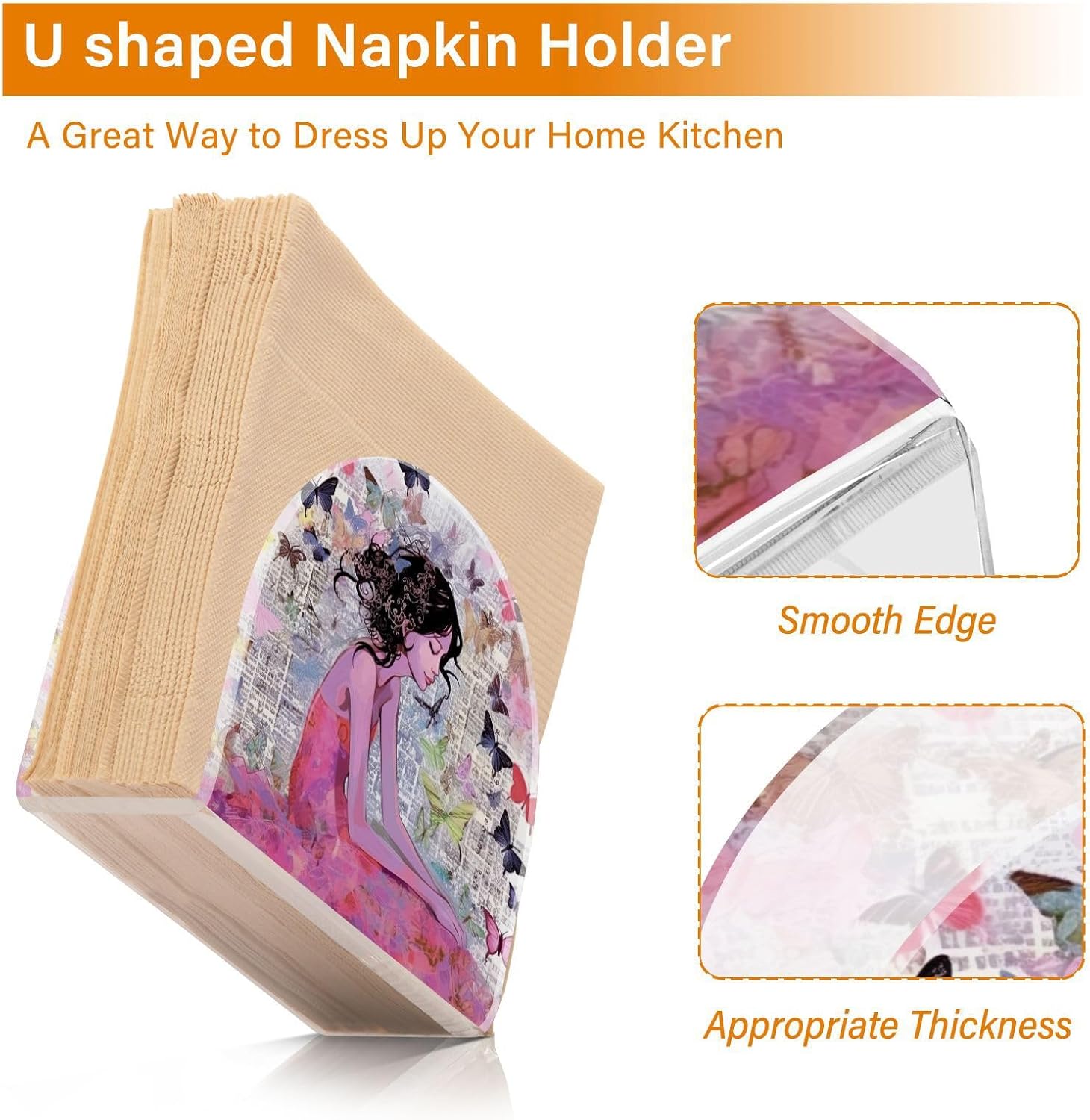 Napkin Holder Fairy Girl Butterfly Napkin Holders for Tables, Clear Acrylic Napkin Holders Cocktail Napkin Holder for Kitchen Restaurant Bar Home