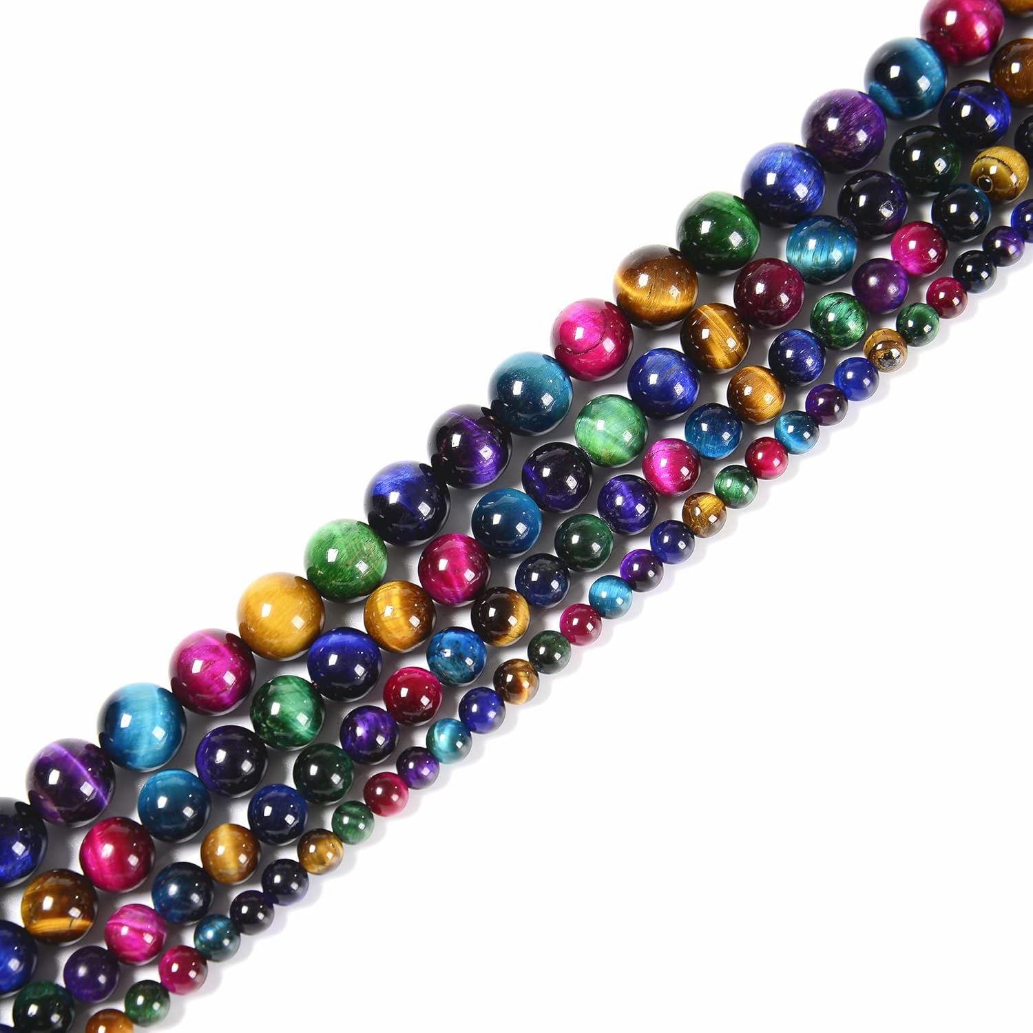 JM Design Cuentas redondas lisas de ojo de tigre multicolor, tamaño 0.315 in, 15,5 ” hebra para la fabricación de joyas