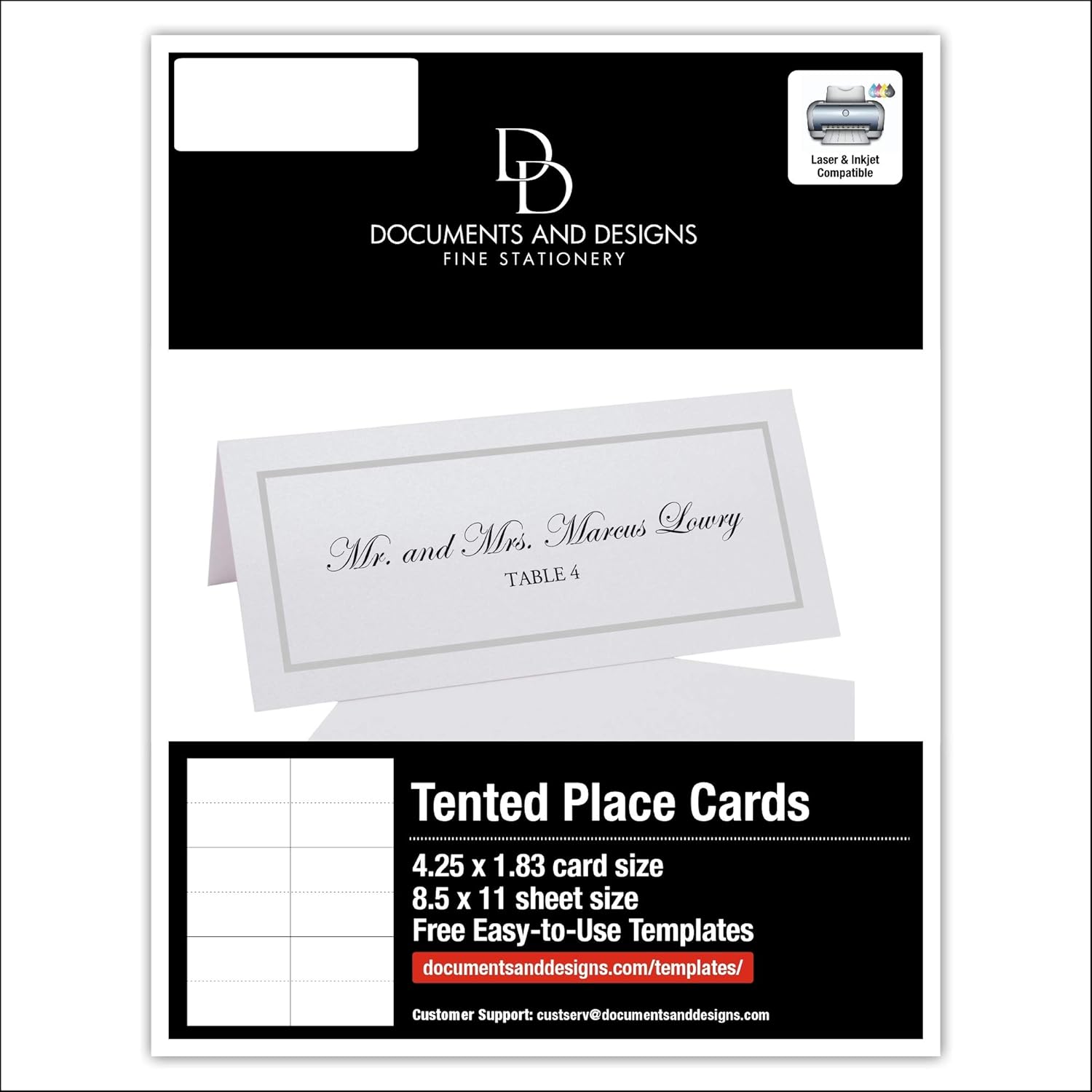 Tarjetas de lugar imprimibles con borde de una sola línea, plata (a elegir color), juego de 60 (10 hojas), impresoras láser y de inyección de tinta,