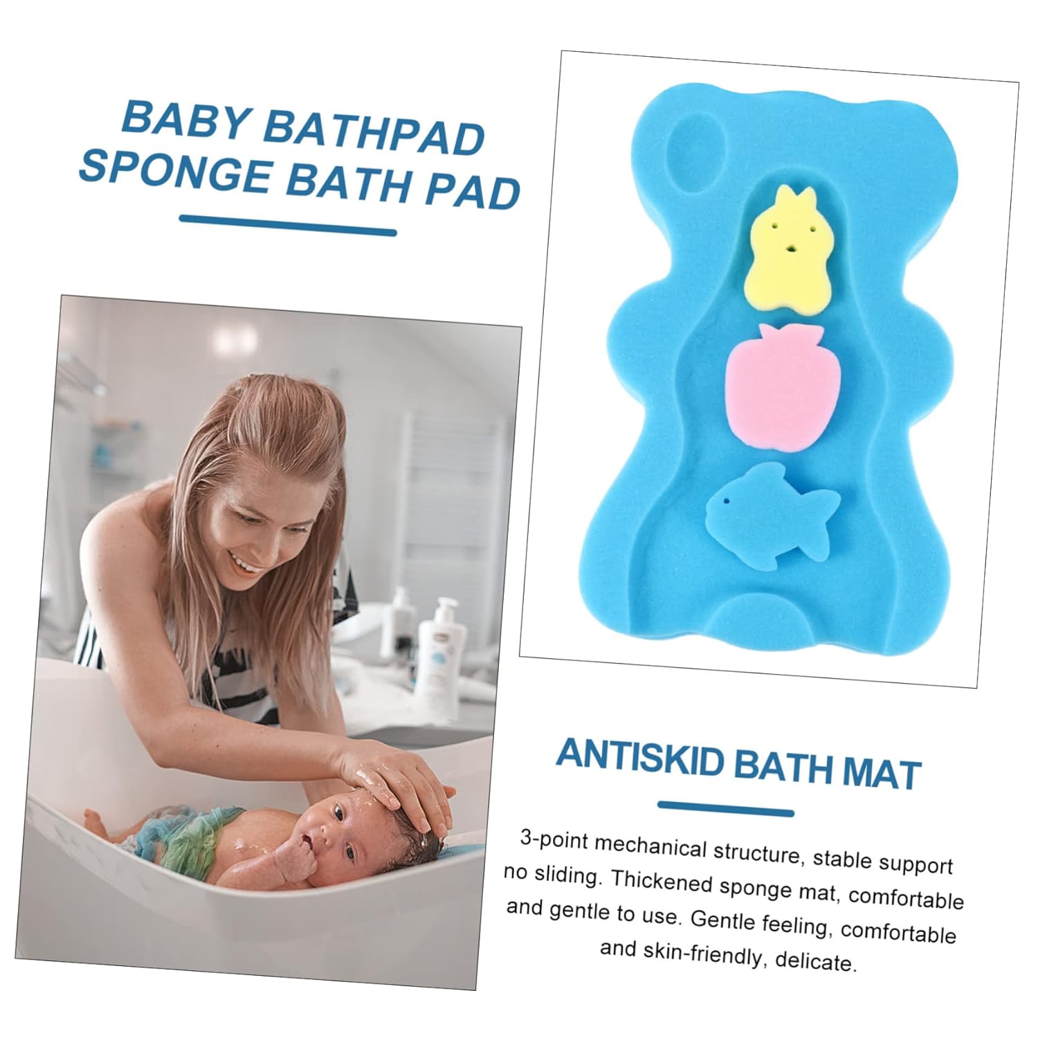 1 Unidades de esponja de baño para bebés recién nacidos bañera suave baño bebé baño cojín de baño para bebé tapete de baño antideslizante para bebé