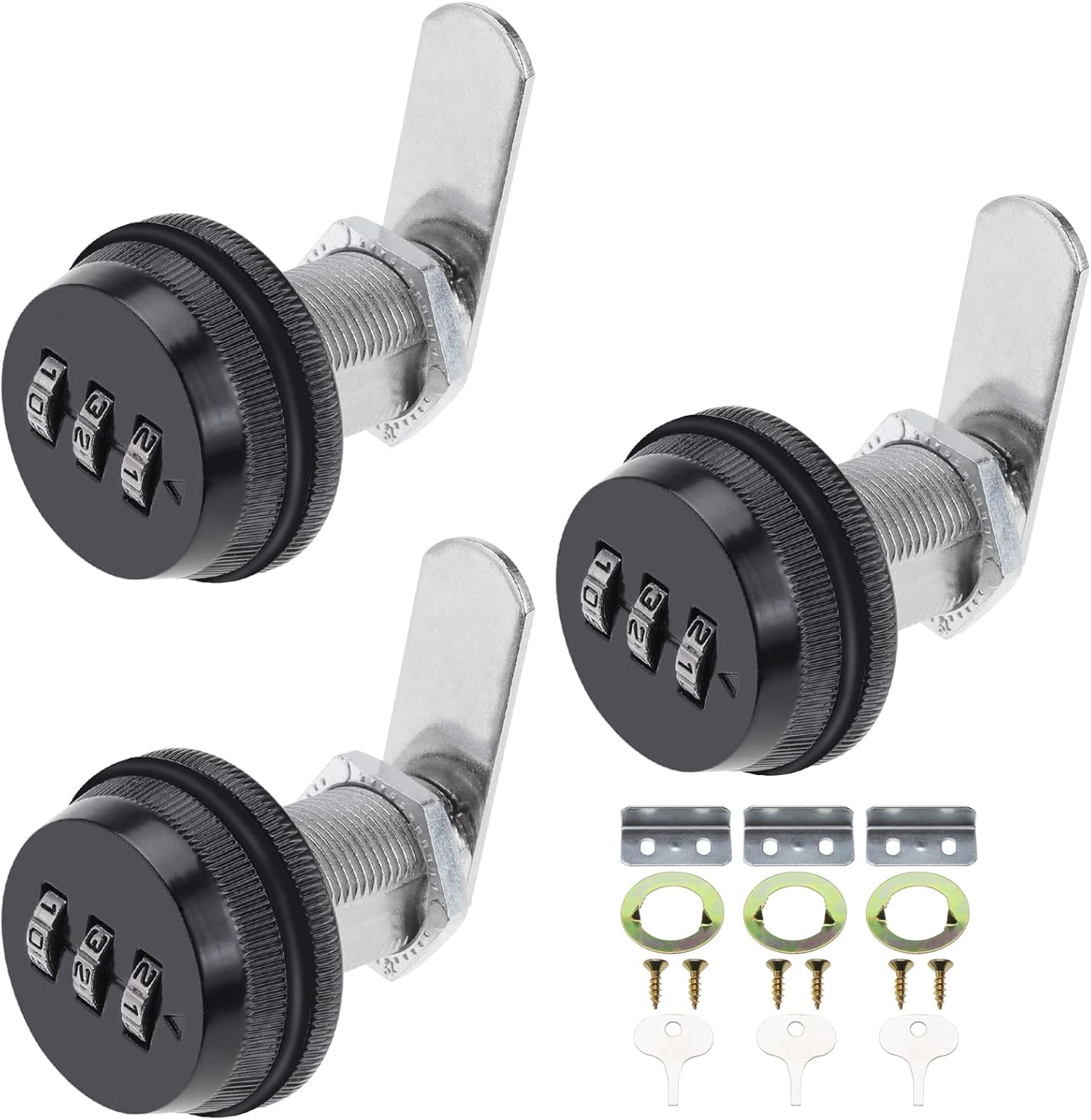 Paquete de 3 cerraduras de combinación de leva de 1-18 pulgadas, cerraduras de gabinete codificadas con cilindro, cerraduras de seguridad de metal,