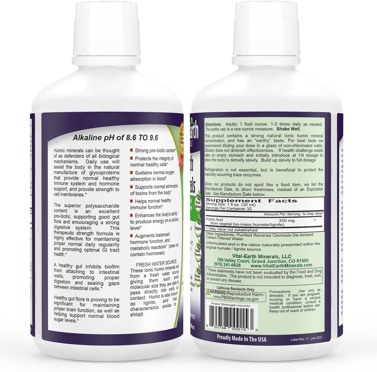 Vital Earth – Minerales húmicos súper fuertes, más de 70 minerales traza con ácido fúlvico natural, suplemento mineral líquido alcalinizante para