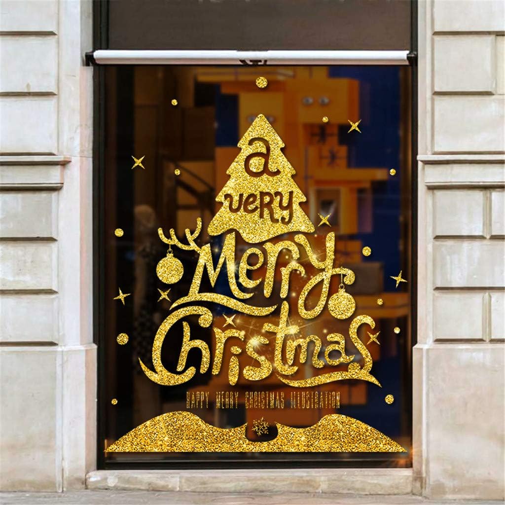IAMAGOODLADY Decoraciones de Navidad, calcomanías de pared de ventana de polvo dorado de Navidad, muñeco de nieve, decoración del hogar, regalos de