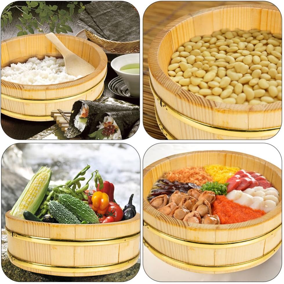 UPKOCH Cuenco de arroz de madera para sushi, tina de mezcla de arroz Hangiri Sushi Oke Barril de sushi de madera Cubo de almacenamiento de arroz