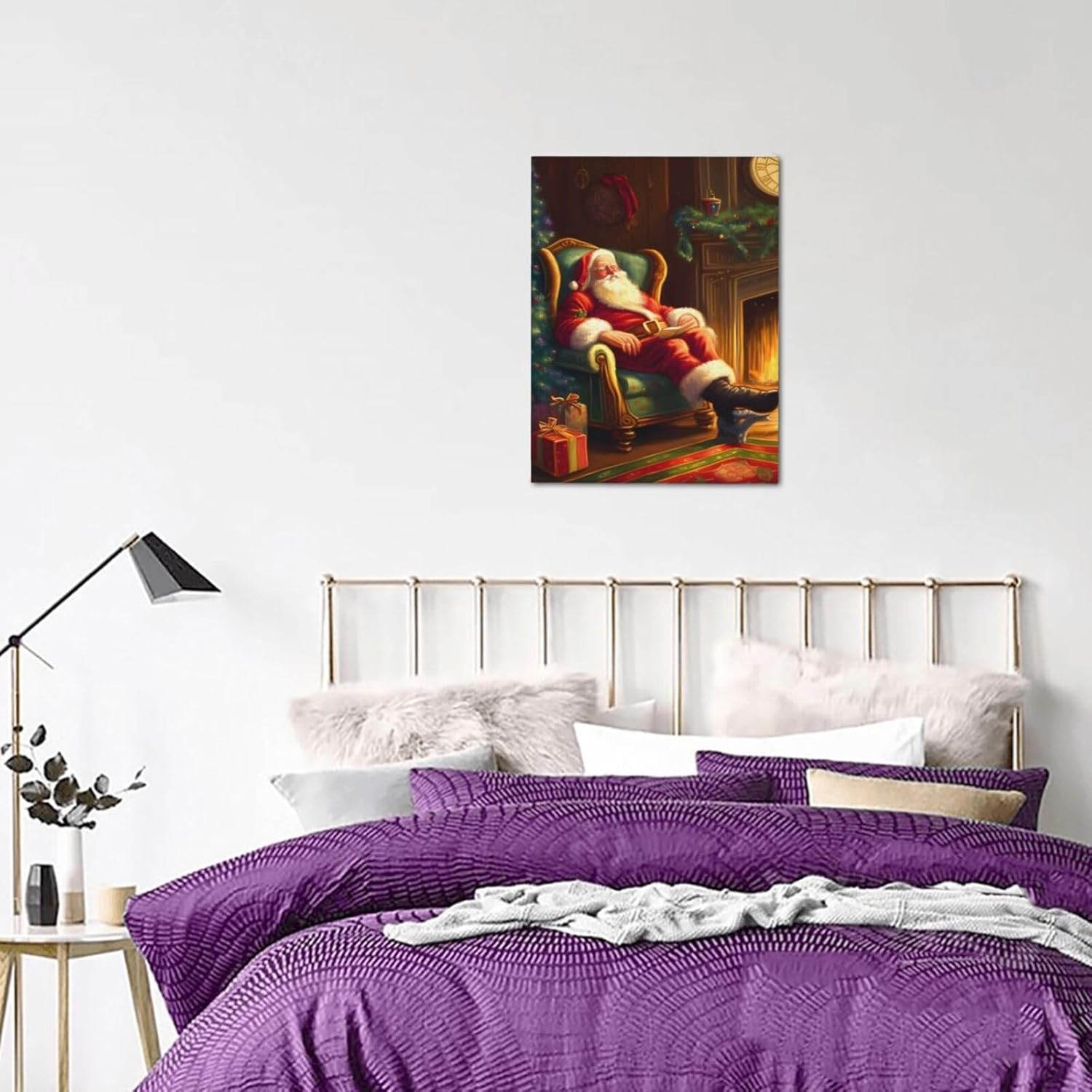WEASYYDS Lienzo decorativo para pared de Papá Noel para dormir, chimenea, decoración de invierno, póster de Papá Noel, pintura para el hogar,
