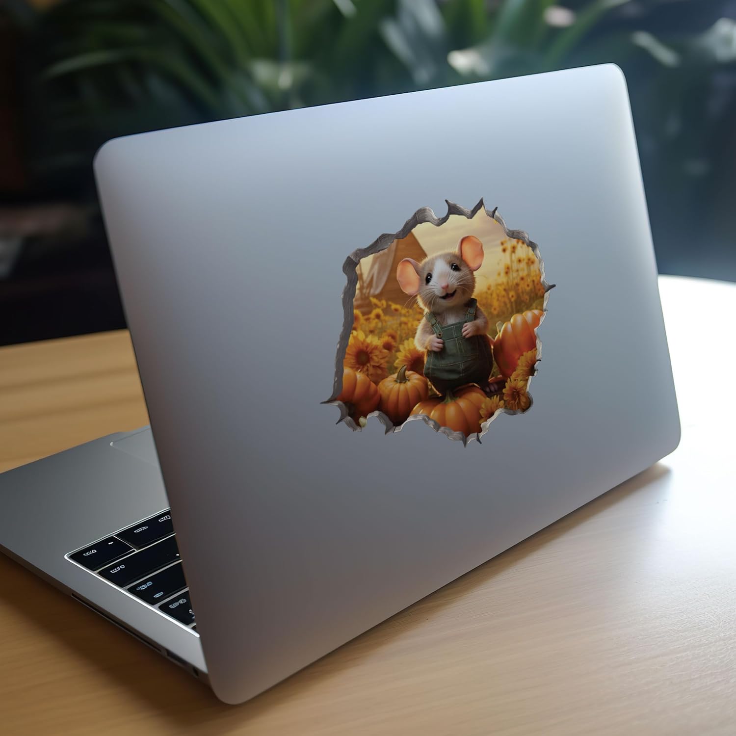 Calcomanía de pared 3D con parche de calabaza con agujero de ratón