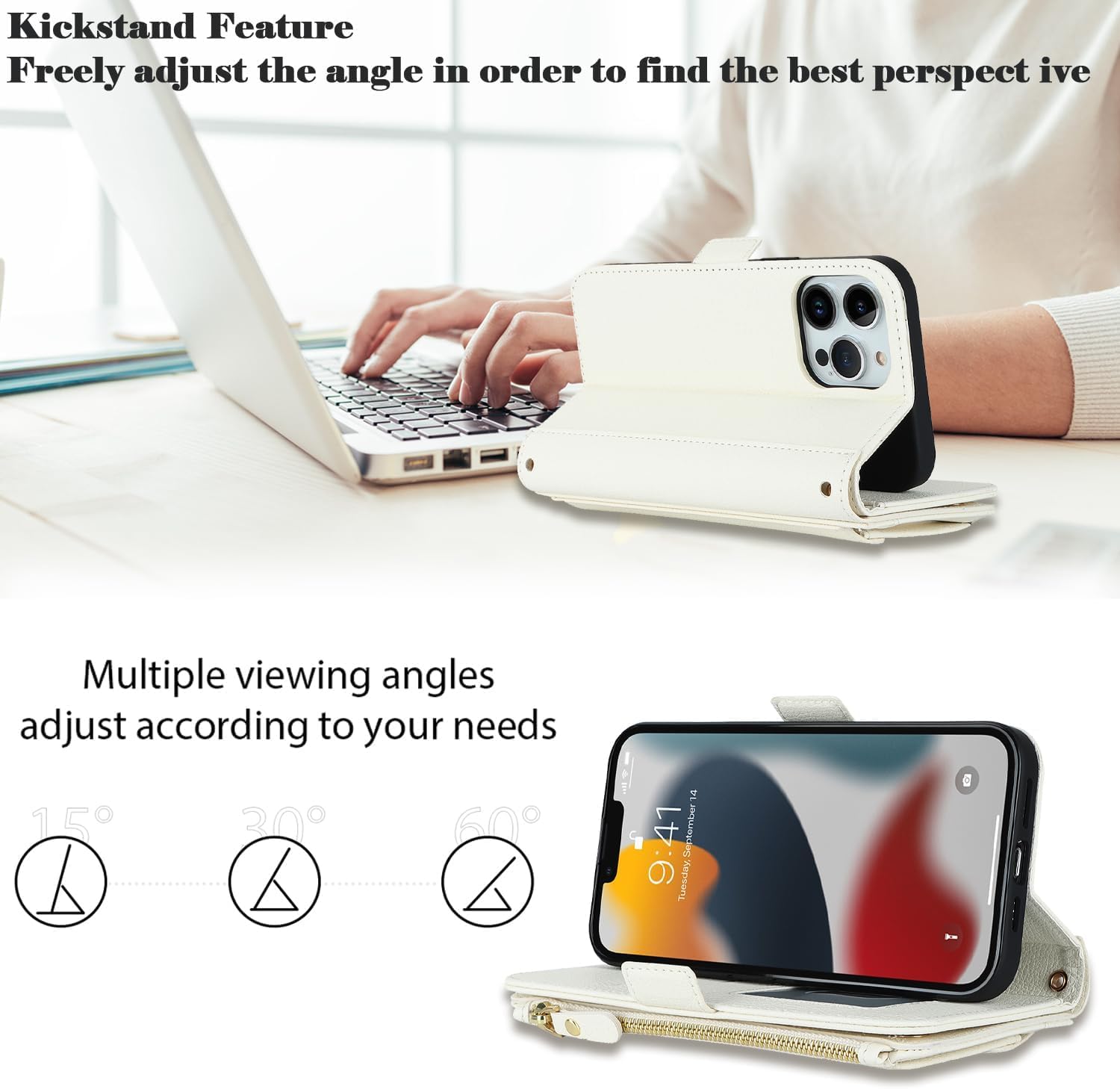Funda tipo cartera para iPhone 12 Pro Max con tarjetero con cremallera para mujer, iPhone 12 Pro Max, fundas para teléfono, ranuras cruzadas con