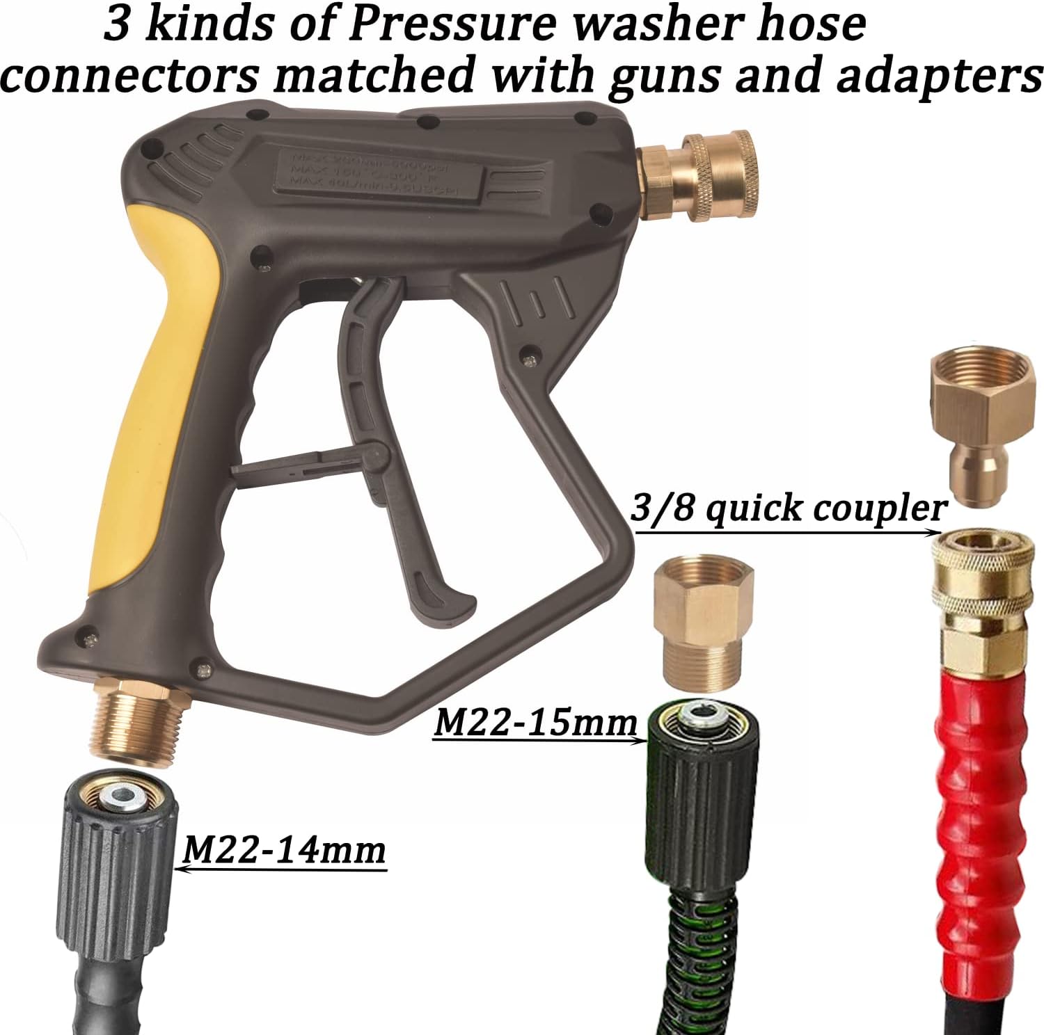 GDHXW Pistola de lavado de alta presión 5000 PSI Max con conector rápido y adaptador M22