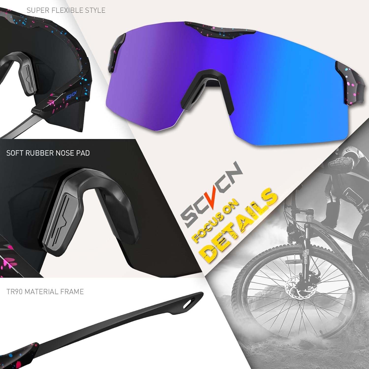 SCVCN Gafas de sol polarizadas para ciclismo, deportes, hombres y mujeres, MTB para montar en bicicleta de montaña, béisbol, correr, pesca