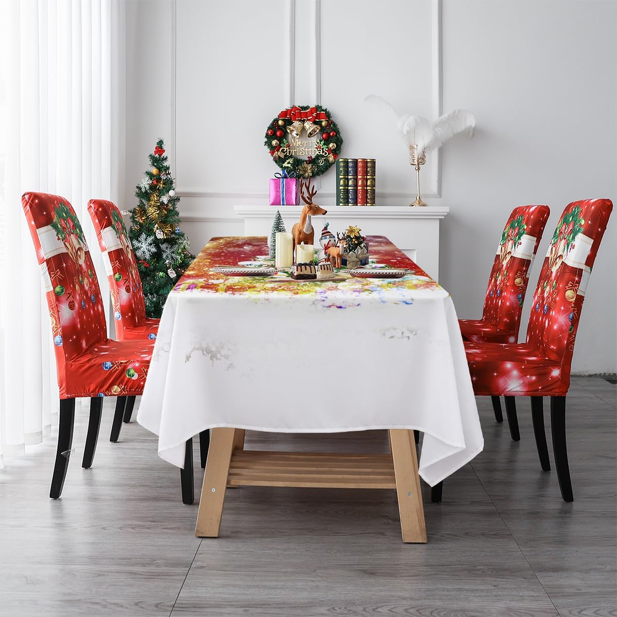 Lepuho – Mantel de Navidad rectangular de 60 x 84 pulgadas, color rojo, impermeable, resistente a las manchas y a las arrugas, lavable, para