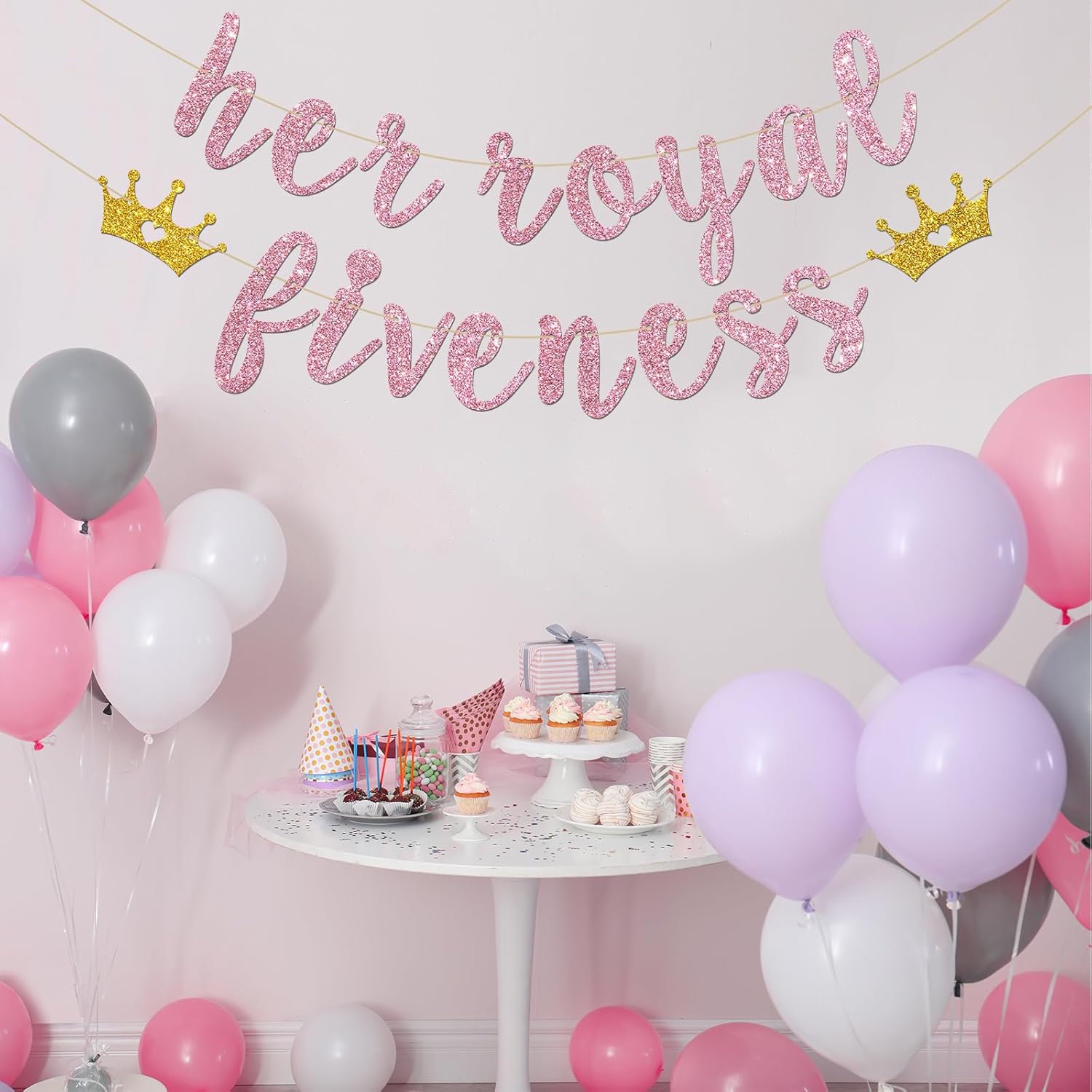 Cartel con texto en inglés “Her Royal Fivenity” – Decoración de fiesta de cumpleaños número 5 para niñas, suministros de decoración de fiesta de